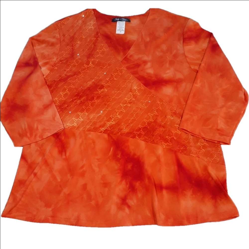 Only Nine V-Neck Orange Blouse 3/4 Sleeve Size 2X
